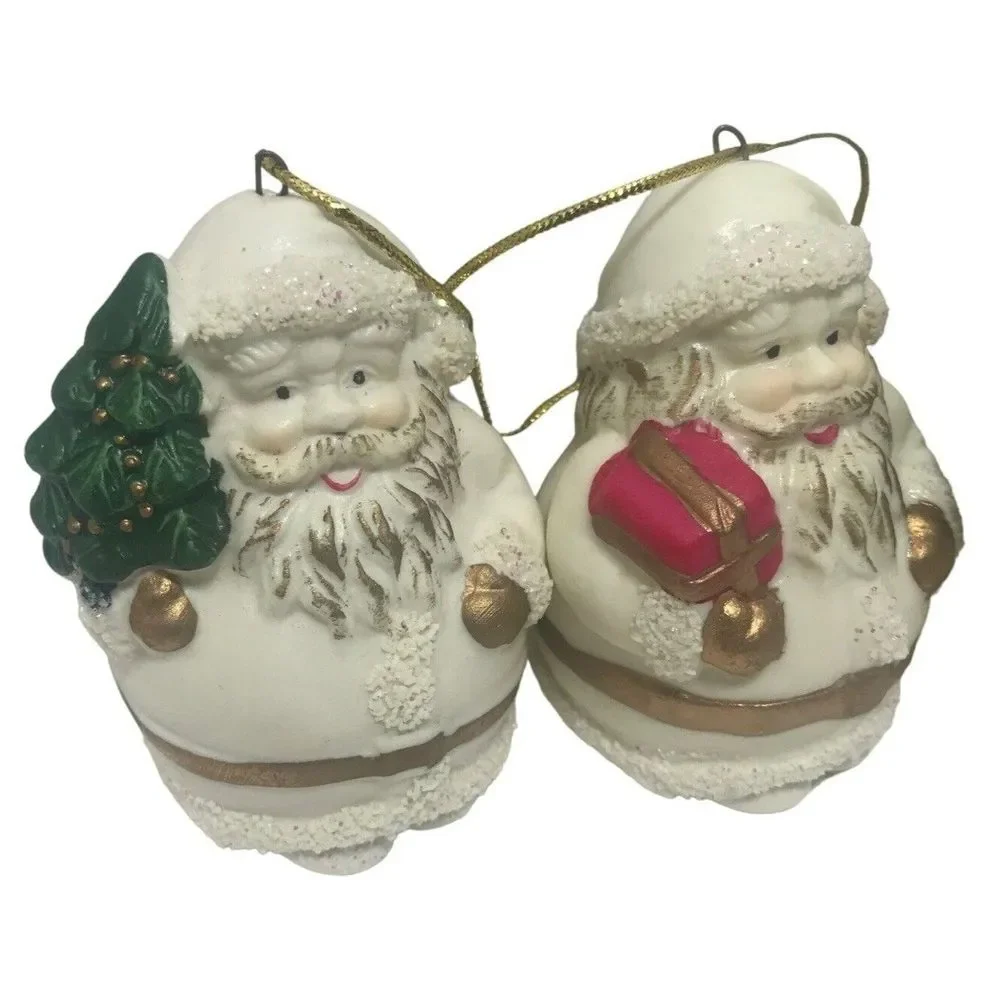 Vintage Christmas Ornaments Bisque Porcelain 4 Roly Poly Santa Santa Clause Nick